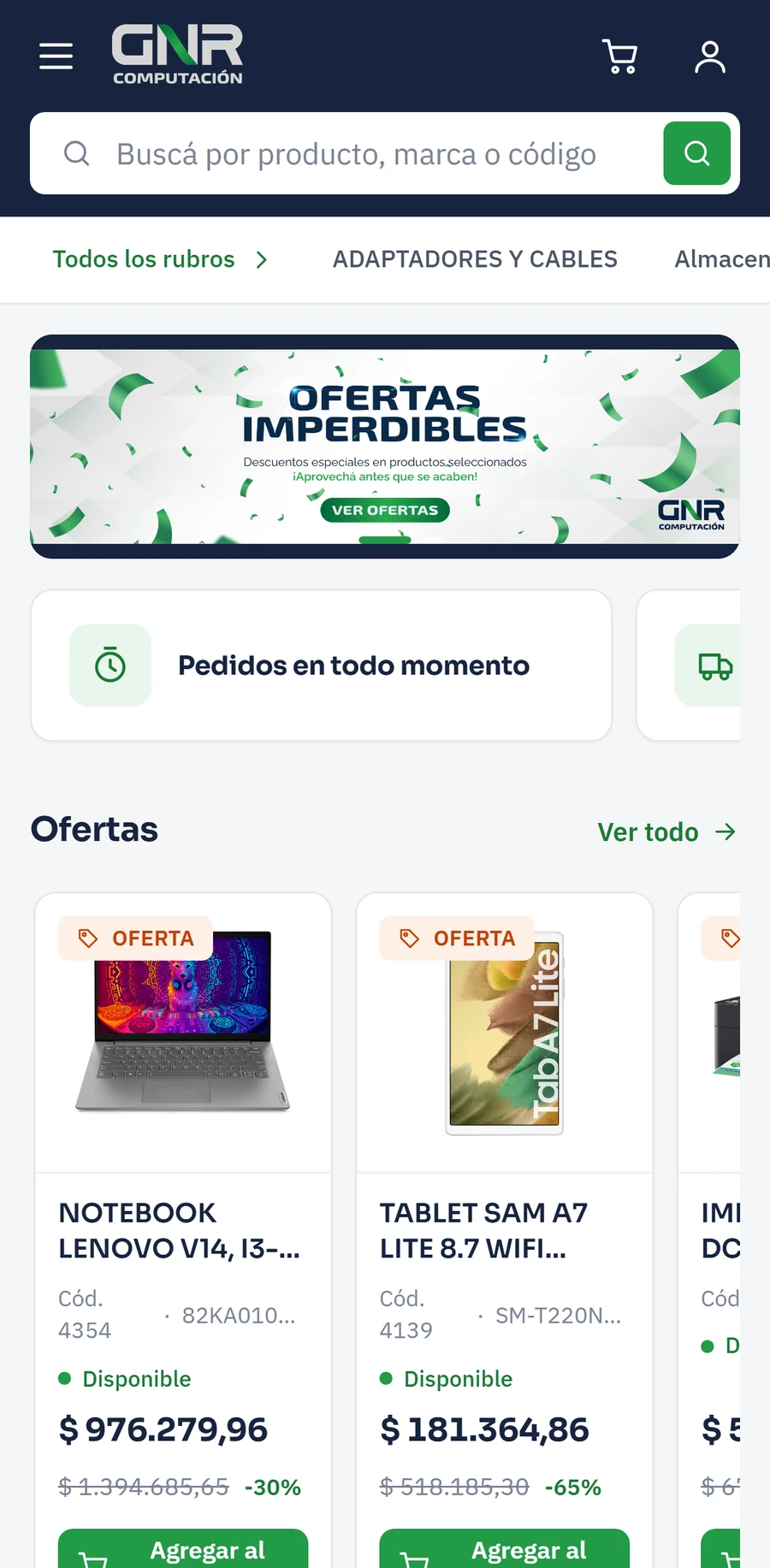 Captura del sitio de GNR Computación en celular